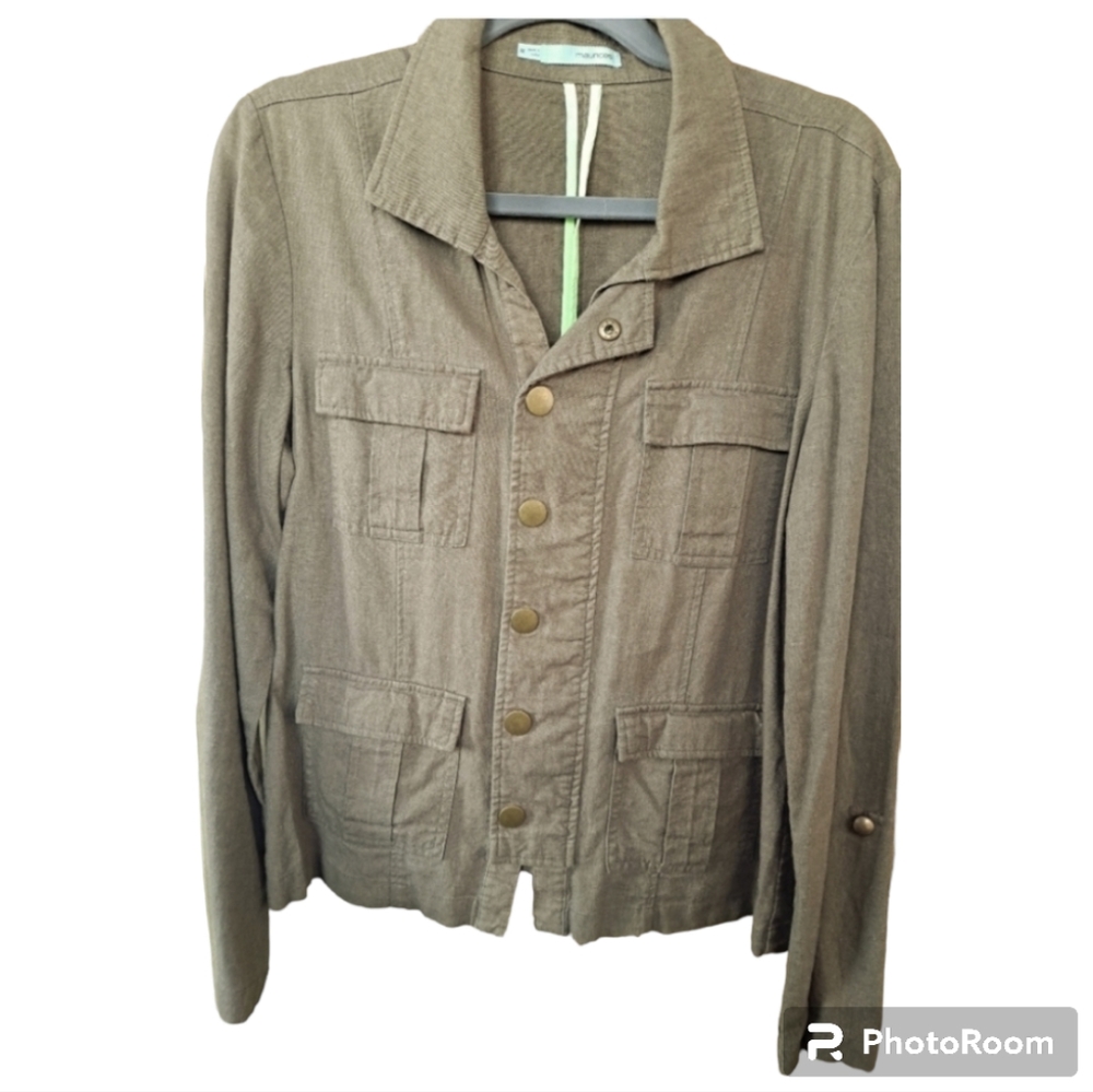Maurices Ladies Army Olive Green Jacket Shacket 57% Linen 43% Rayon Size M